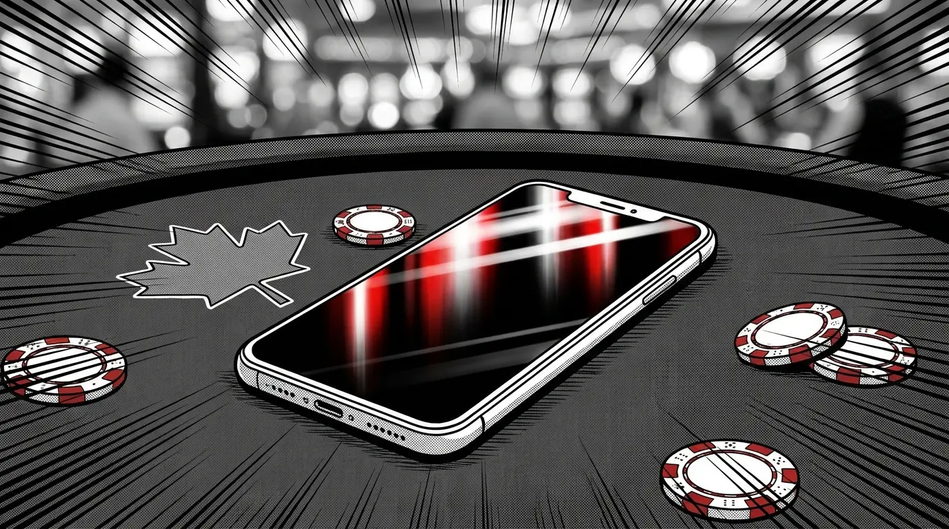 Smartphone with poker chips and Canadian maple leaf symbol