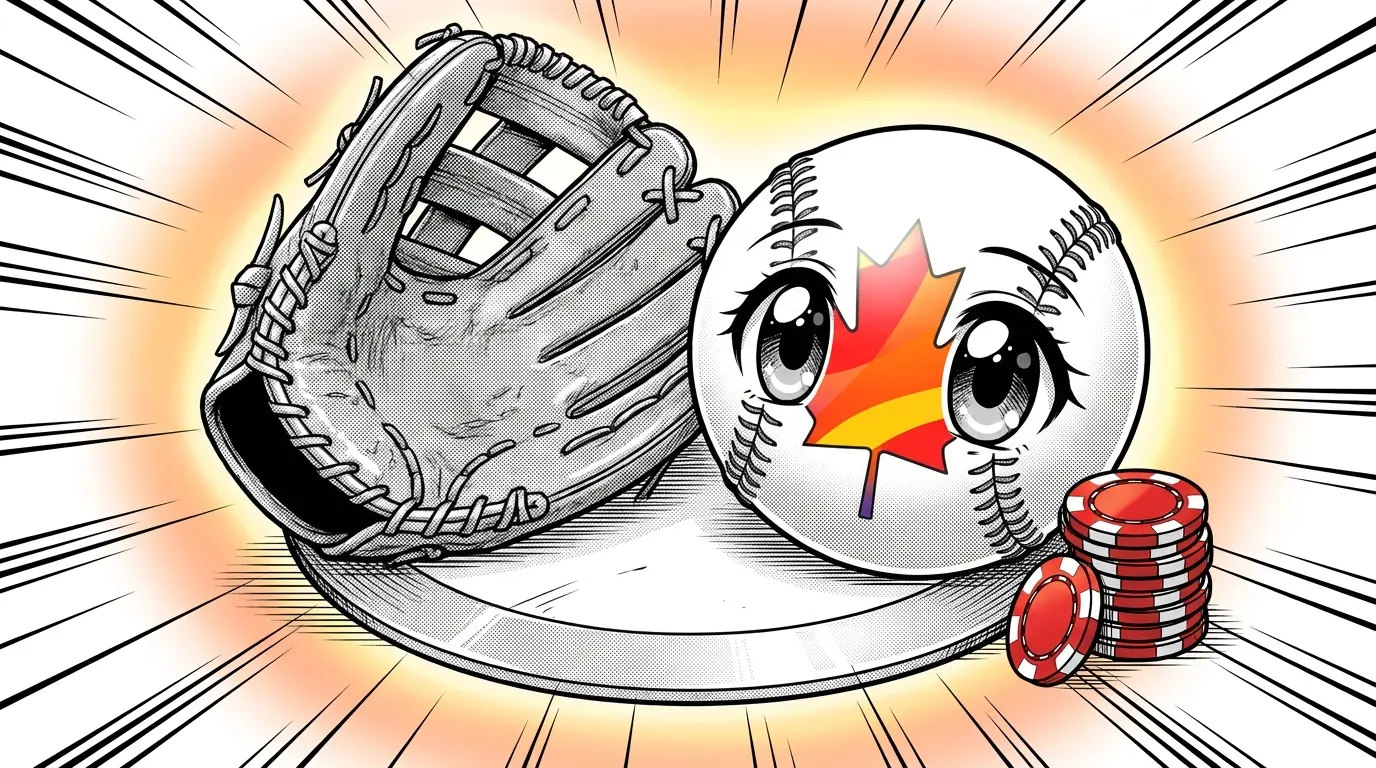 Baseball equipment with poker chips in Canadian themed lighting