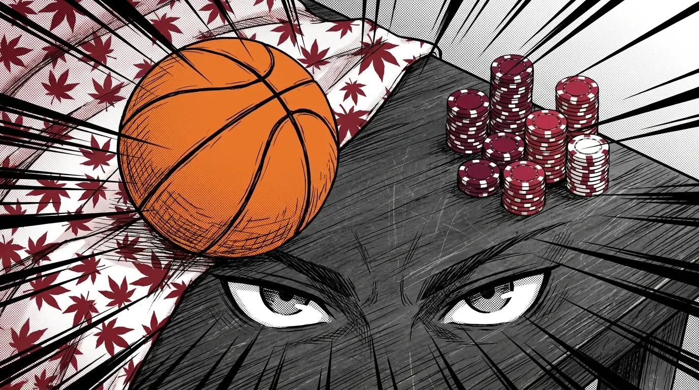 Basketball on Canadian maple leaf fabric with casino chips