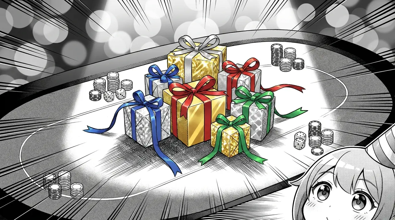 Gift boxes with casino chips and dice representing betting bonuses