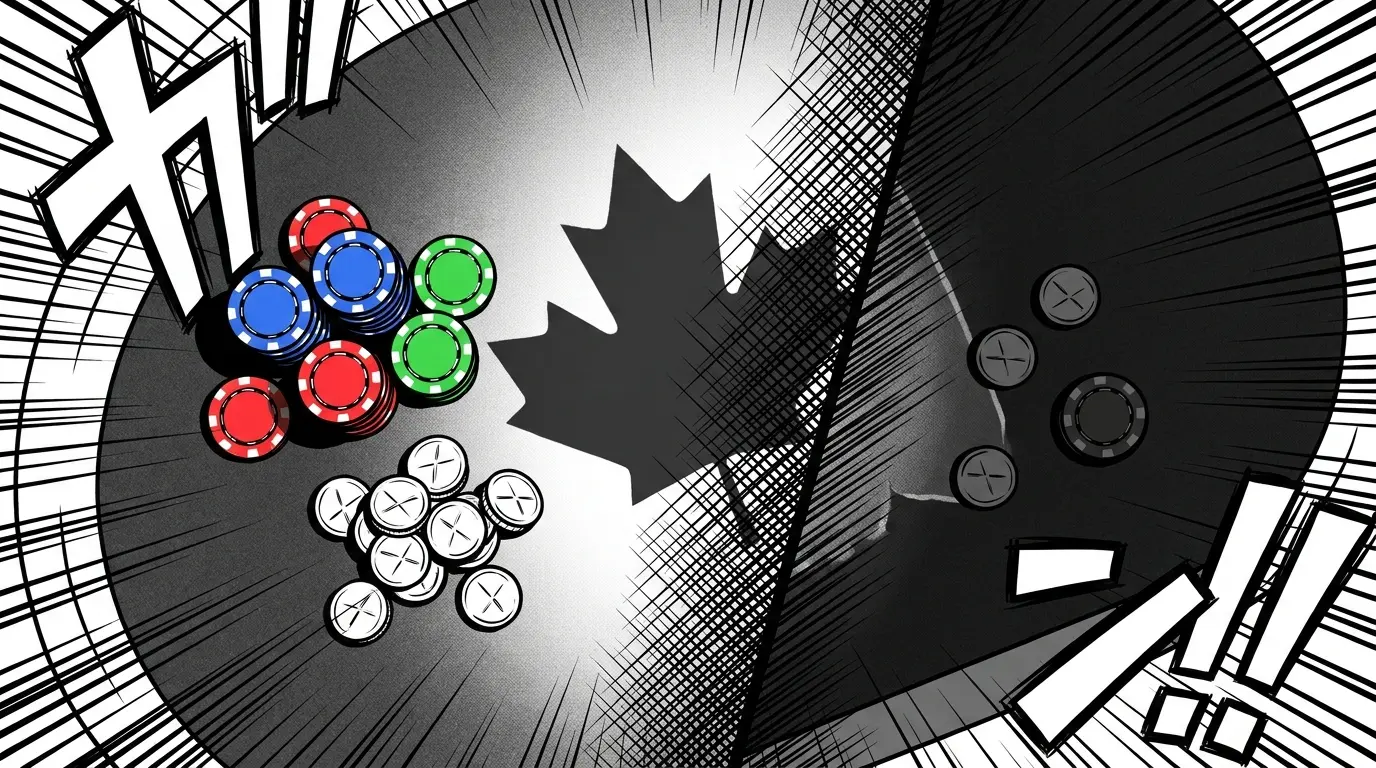 Betting chips arranged for comparison with maple leaf shadow