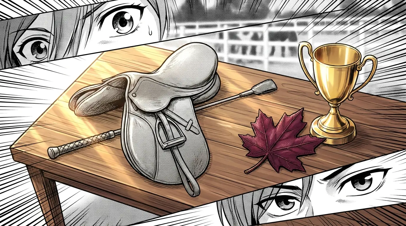 Racing equipment with Canadian maple leaf and trophy