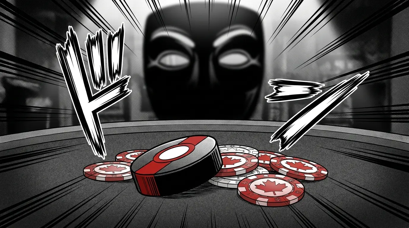 Poker chips with Canadian symbols on casino table with privacy theme