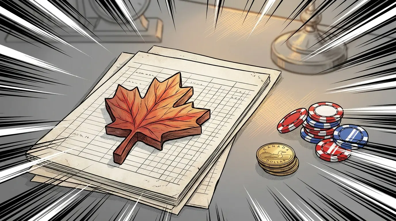 Maple leaf with coins and poker chips representing Canadian banking