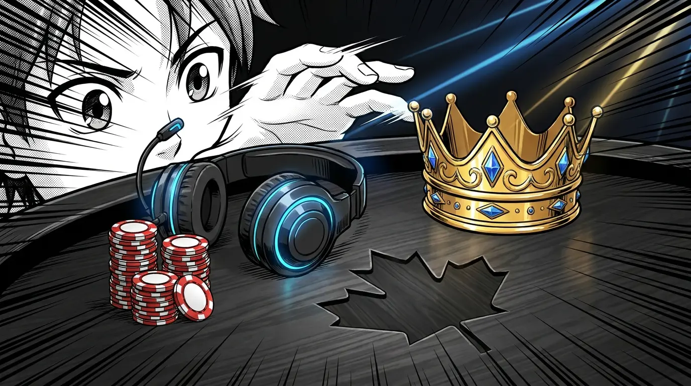 Poker chips with maple leaf design and esports trophy