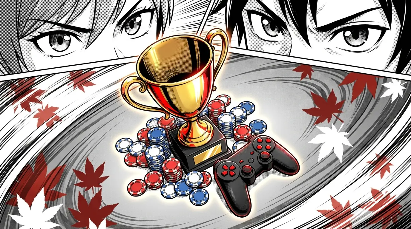 Trophy with gaming controller and casino chips Canadian theme