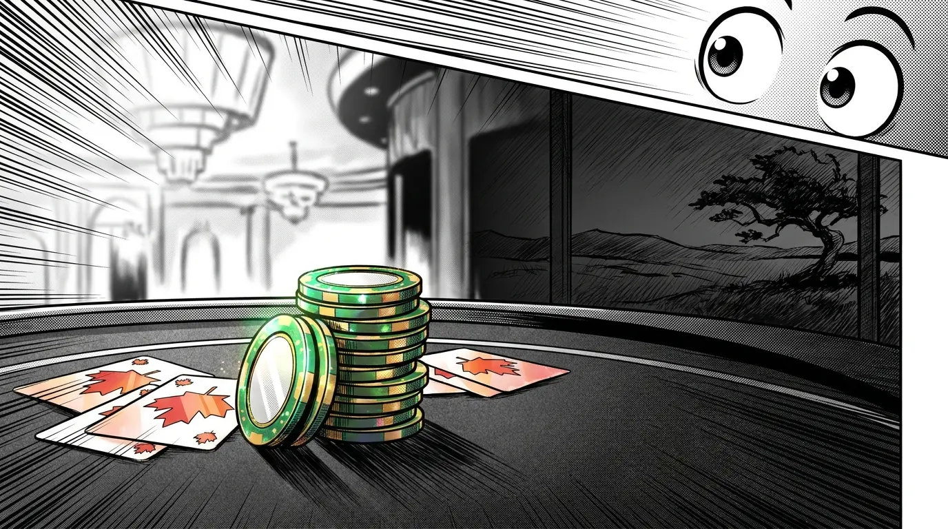 Casino chips and cards with Canadian prairie theme