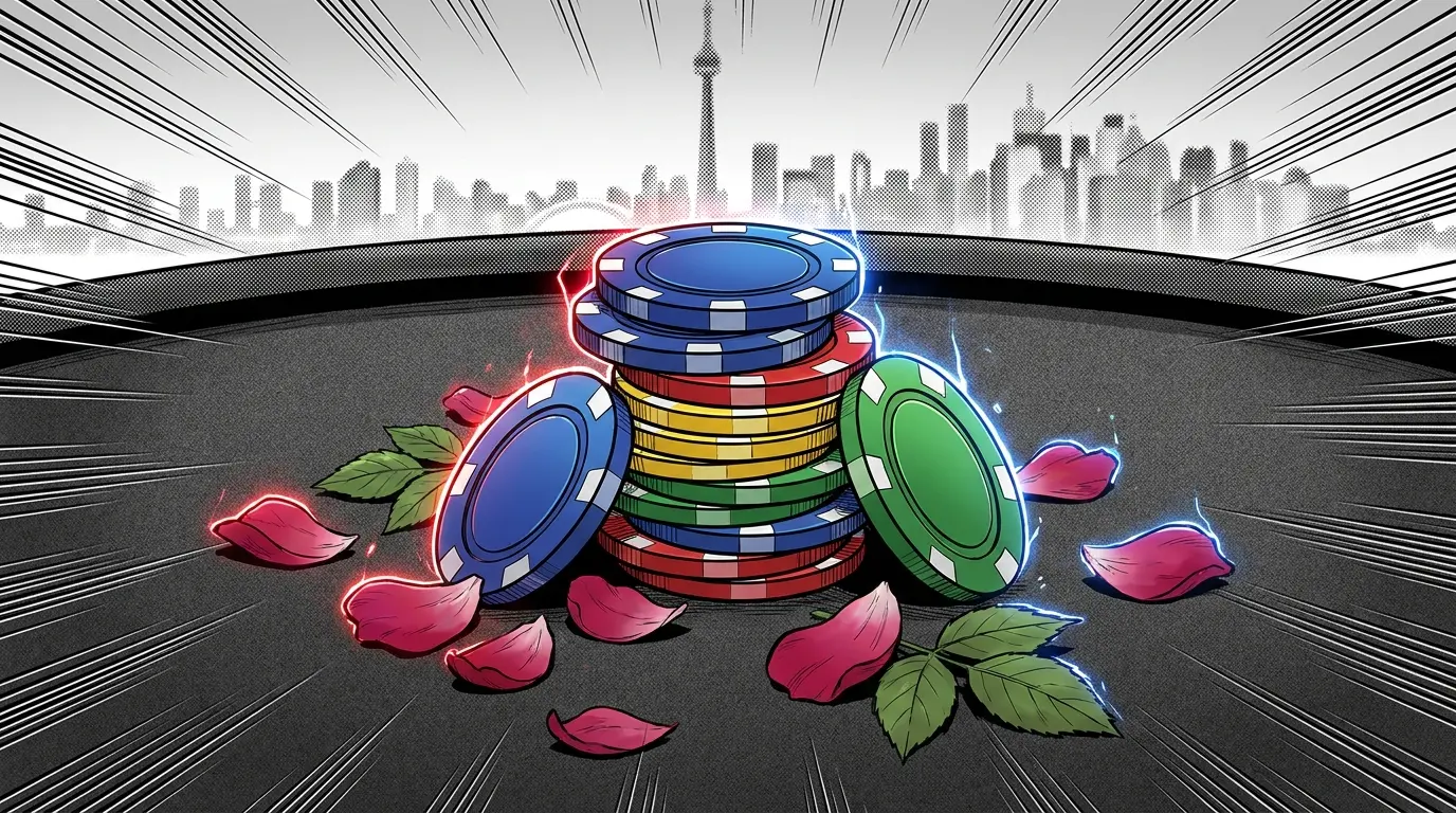Poker chips with Alberta wild roses and city lights