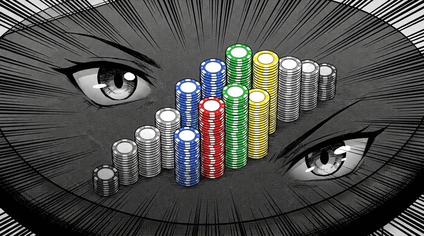 Poker chips arranged in varying heights showing point spread concept