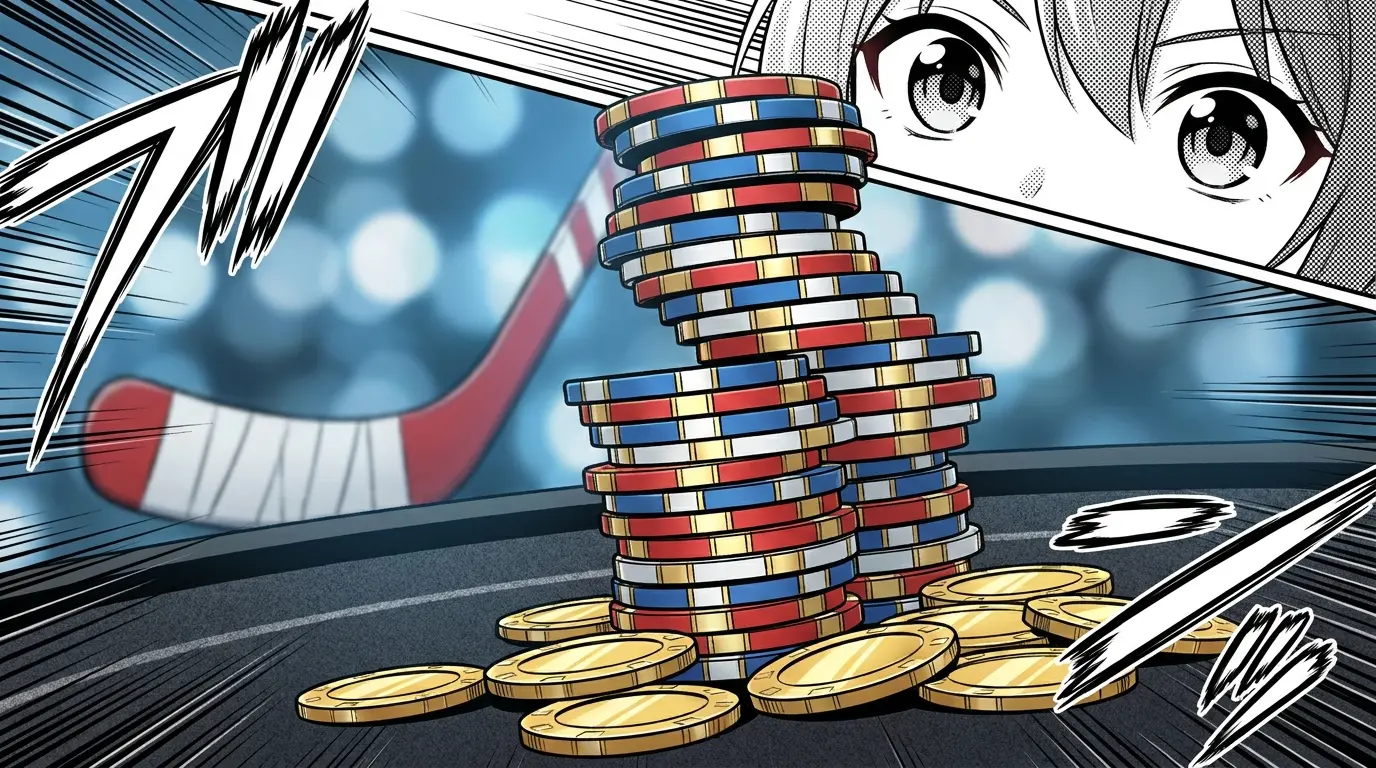 Poker chips and hockey stick representing Canadian sports betting