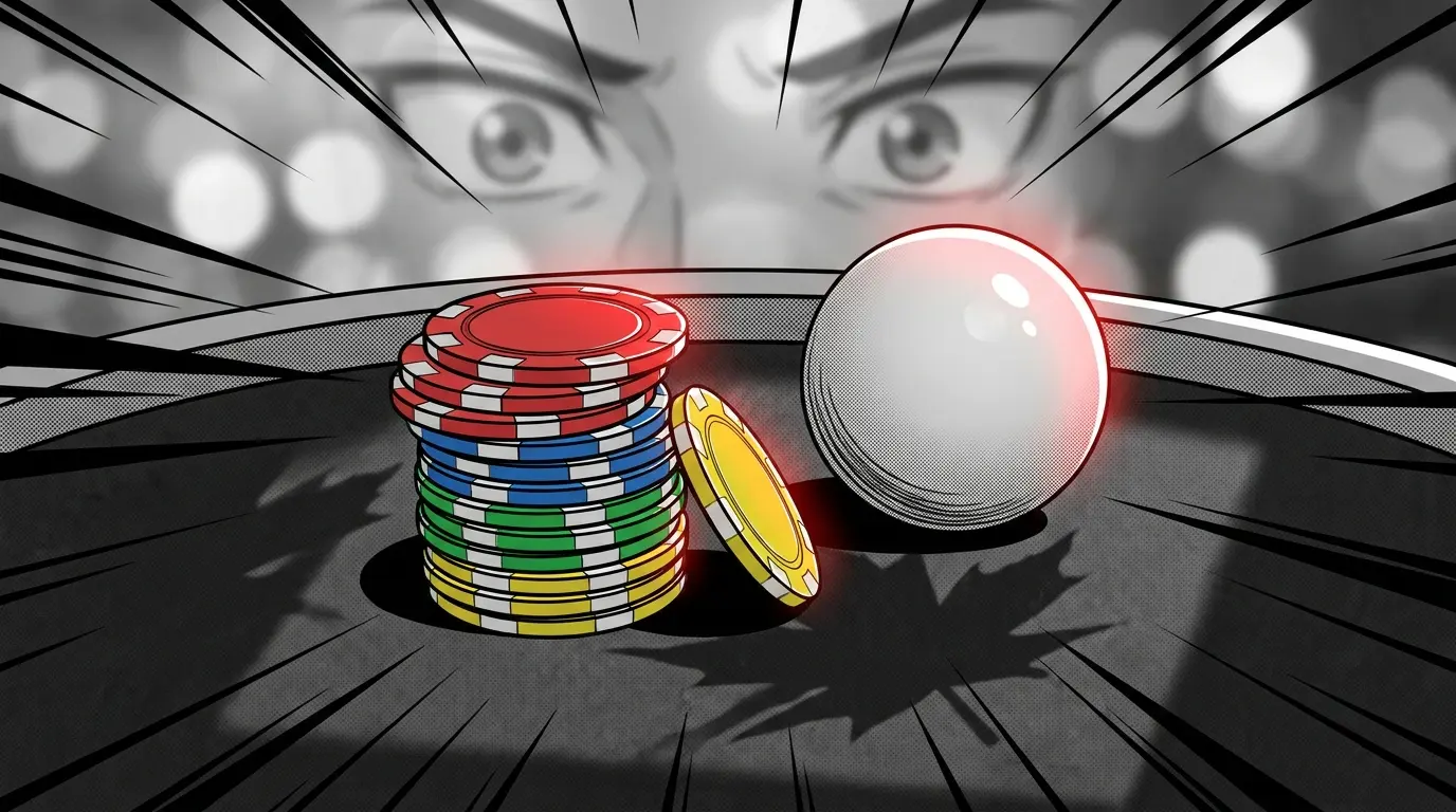 Poker chips and lacrosse ball with Canadian themed lighting