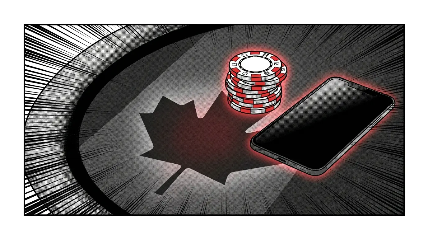 Casino chips and phone with maple leaf shadow for trusted betting apps