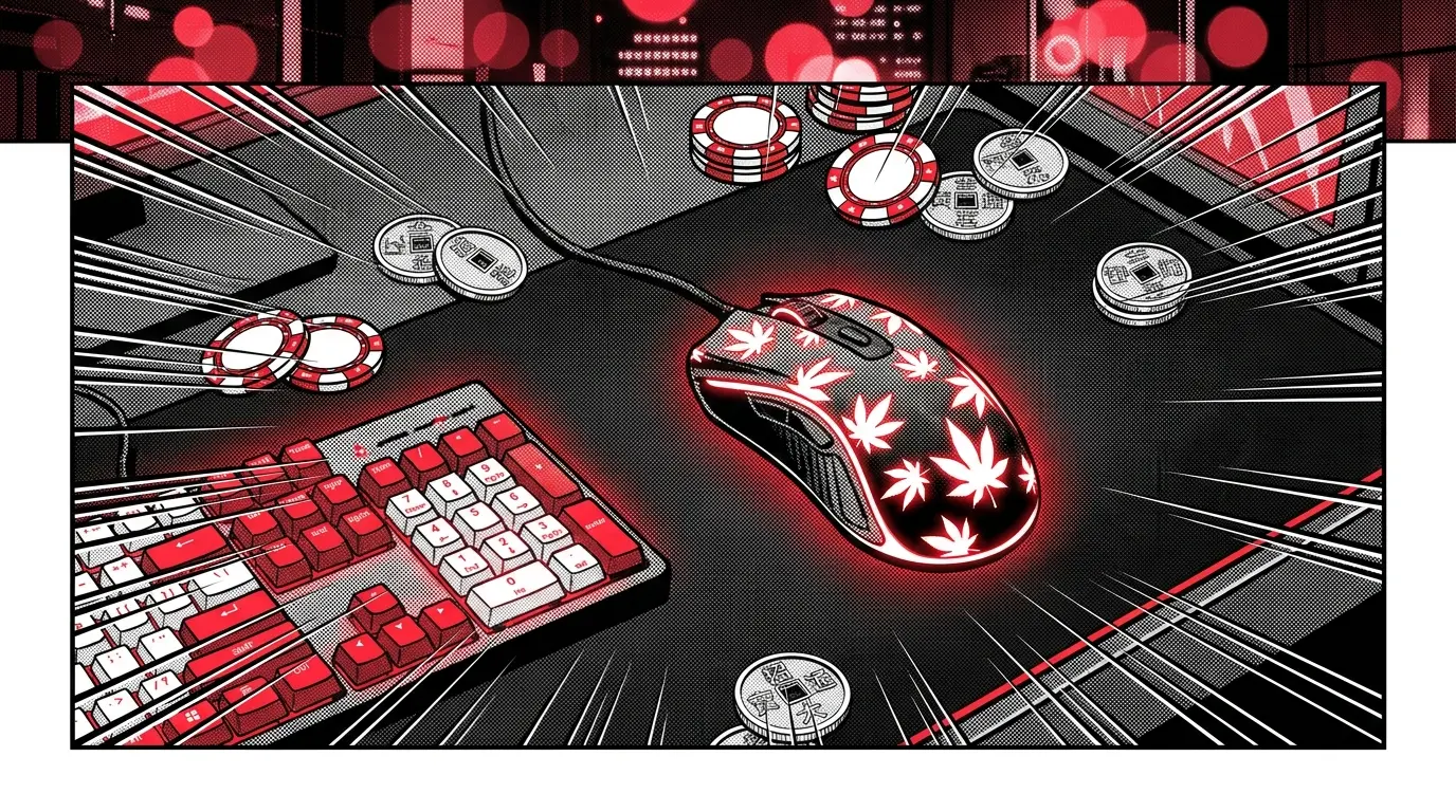 Gaming peripherals with poker chips in Canadian red and white theme