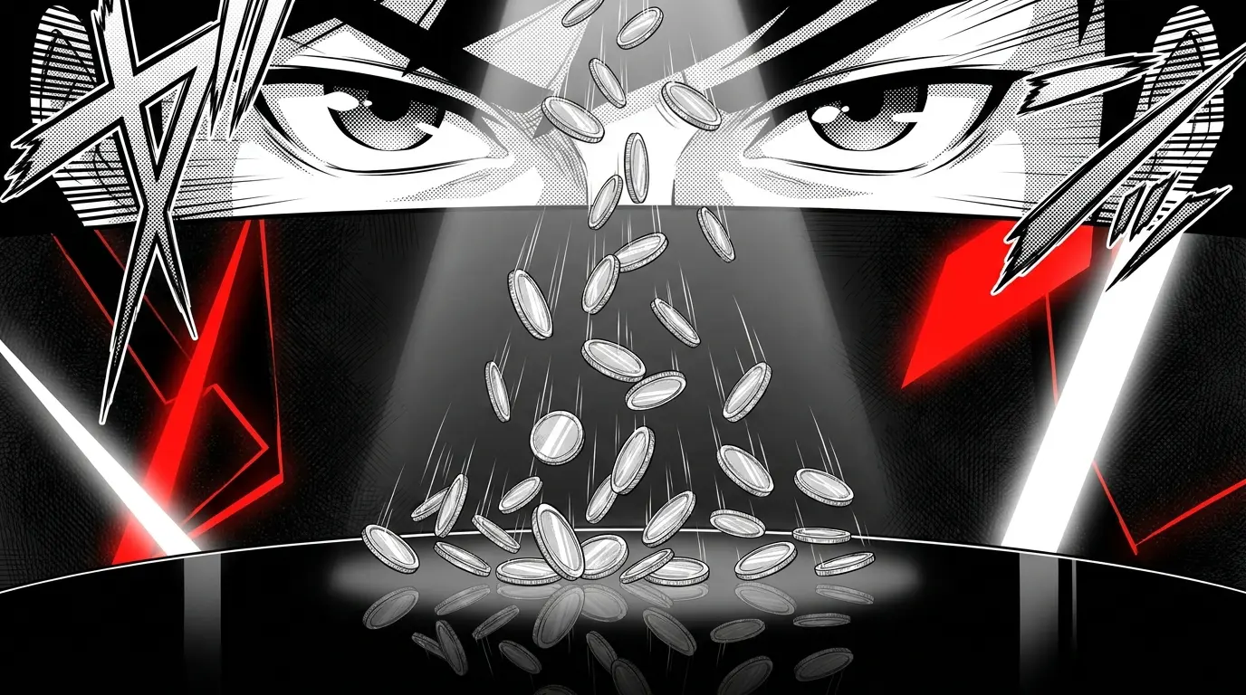 Metallic coins falling with Canadian red and white lighting