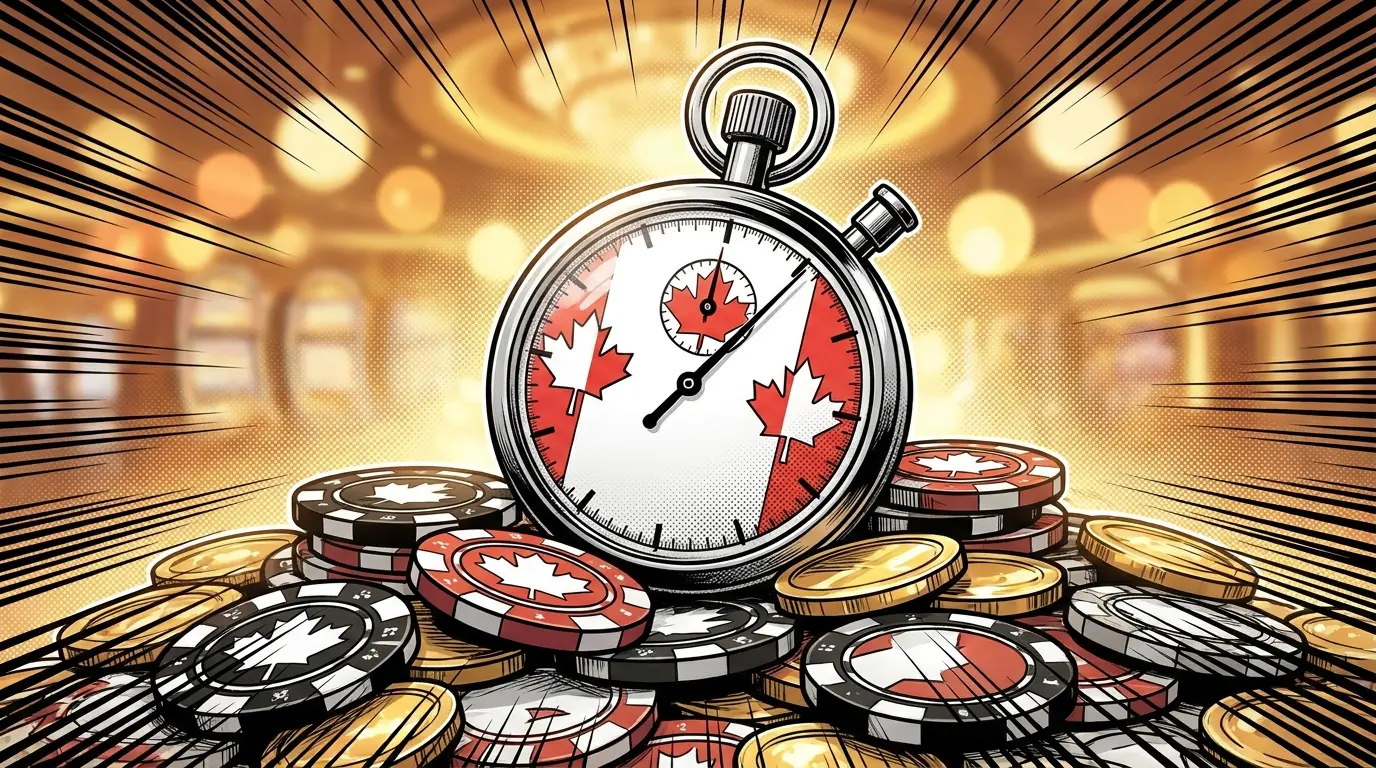 Stopwatch with casino chips representing fast payouts
