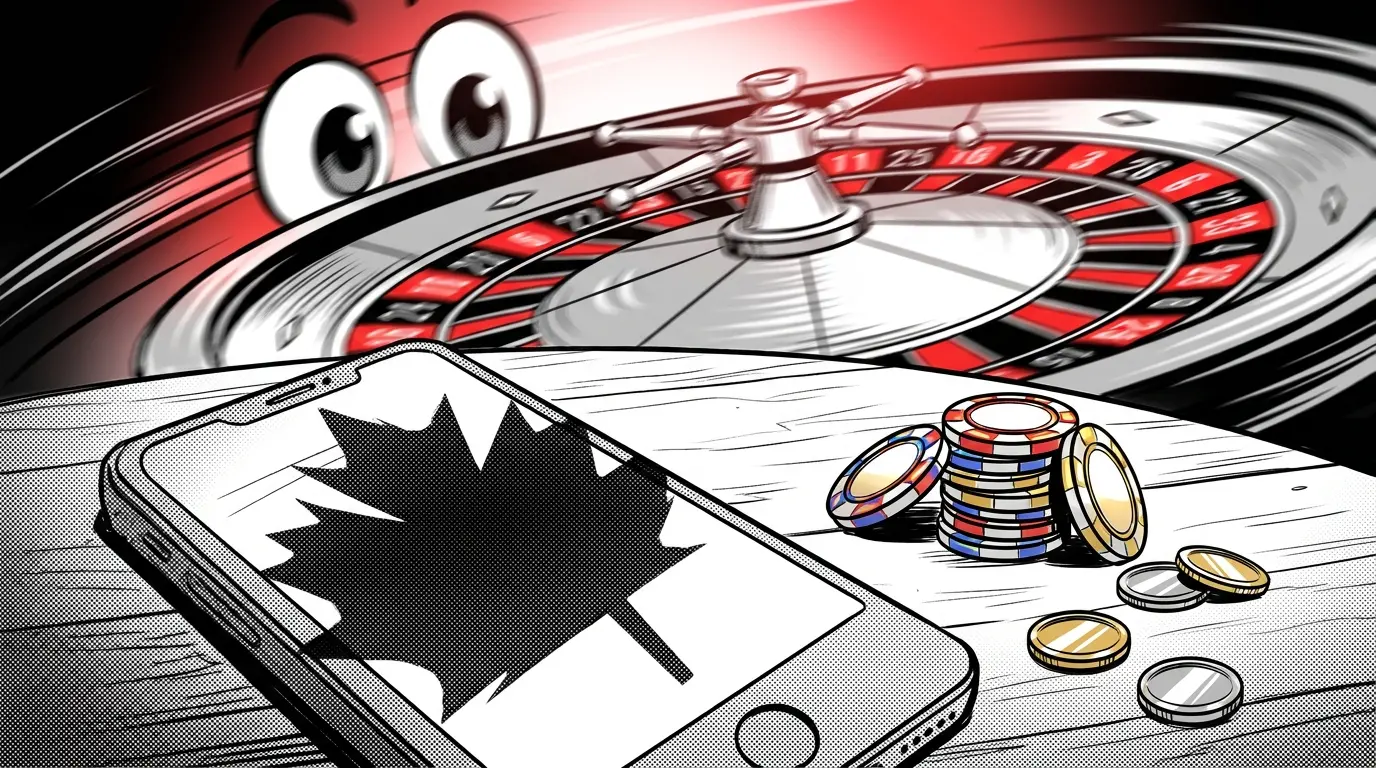 Phone with casino chips and Canadian maple leaf shadow