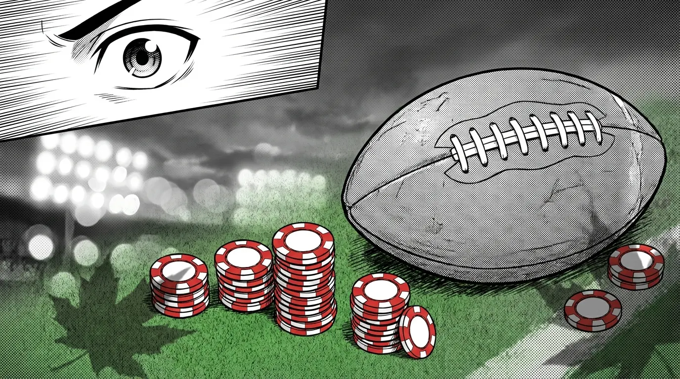 Football and casino chips with Canadian maple leaf shadow pattern