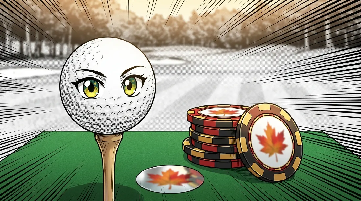 Golf ball on tee with casino chips on felt surface