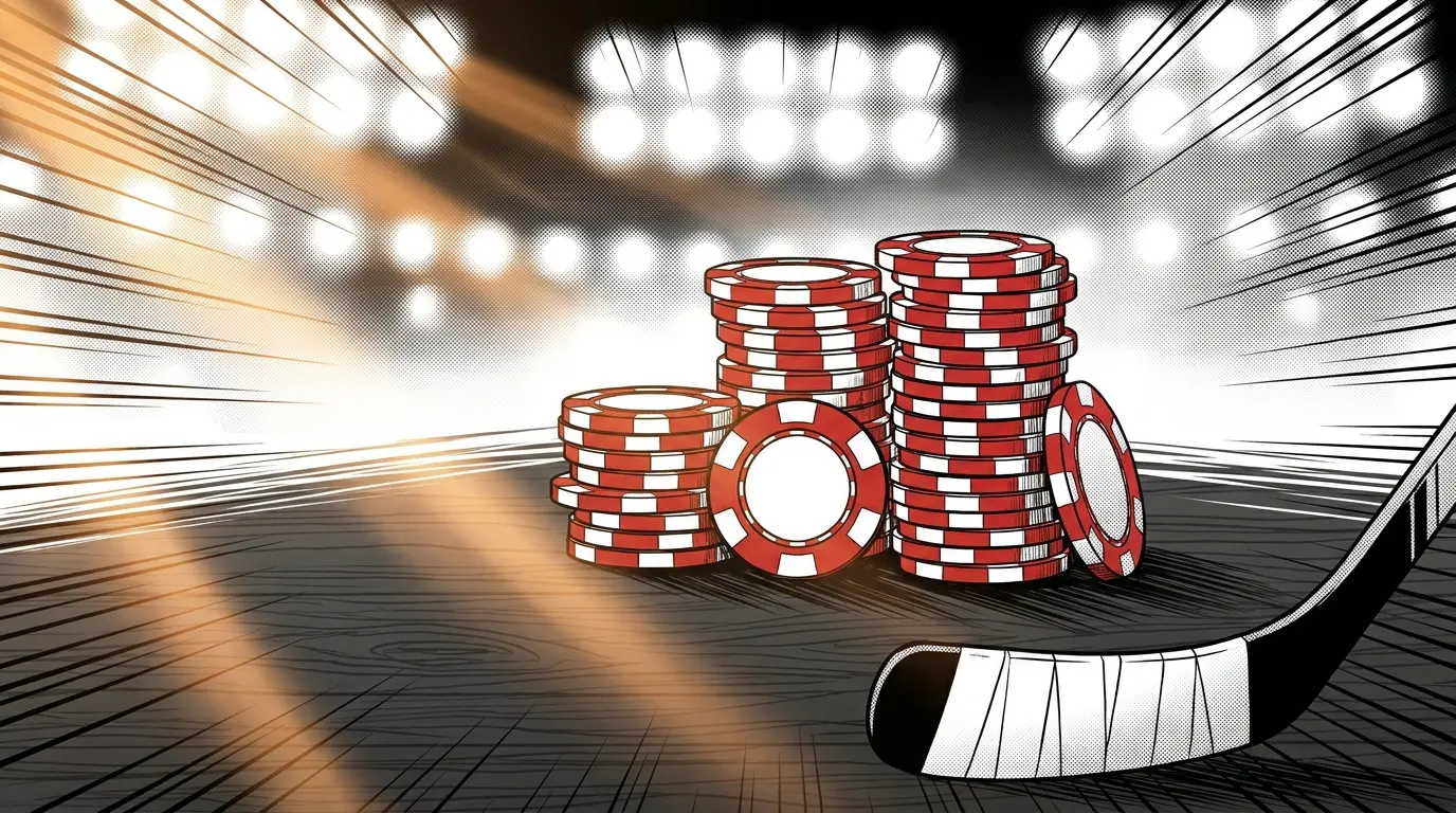 Casino chips and hockey stick representing Canadian sports betting