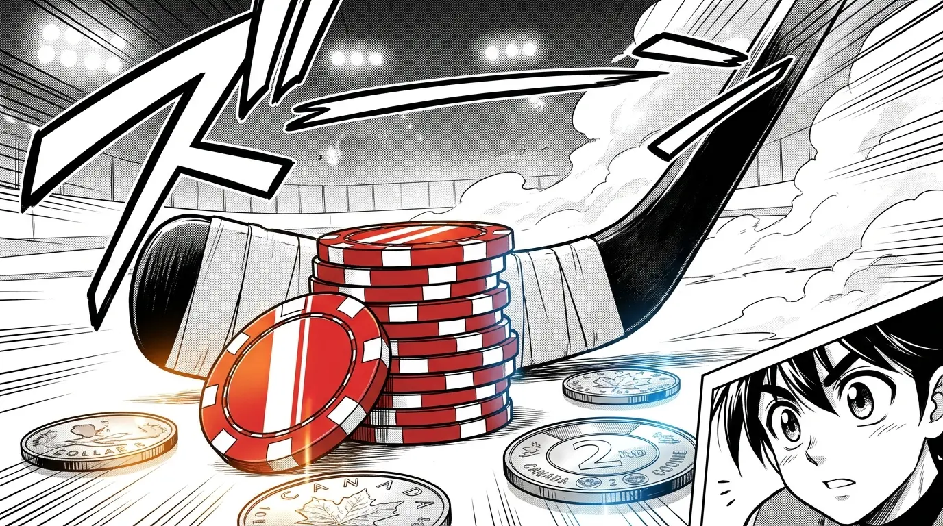Casino chips and hockey equipment with dramatic lighting