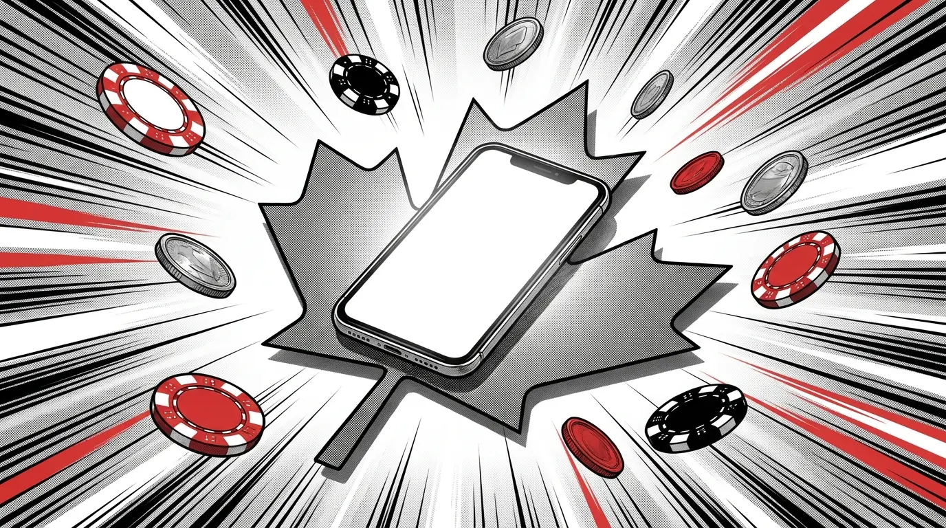 Phone with poker chips on Canadian maple leaf symbolizing fast withdrawals