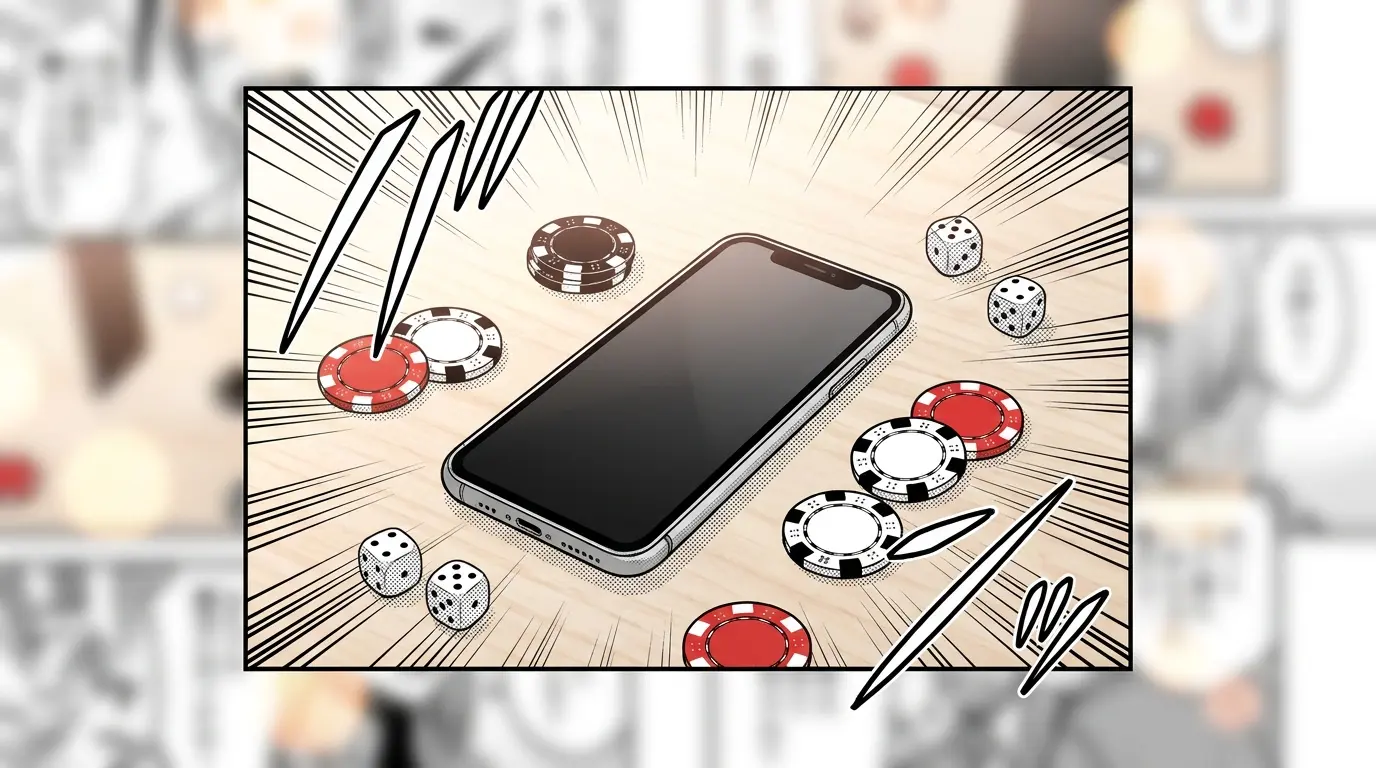 Smartphone with casino chips on maple wood with Canadian colors