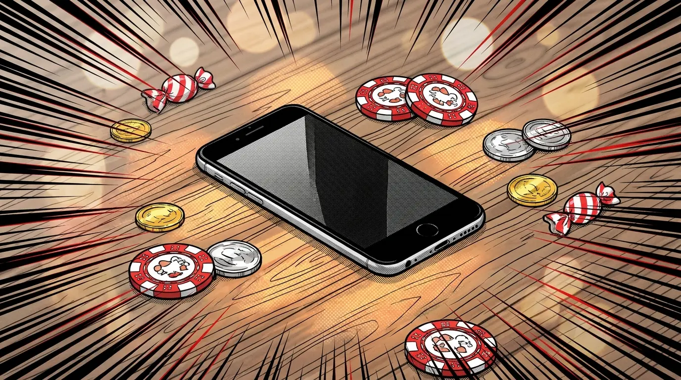 Mobile phone with casino chips on maple wood representing Canadian betting
