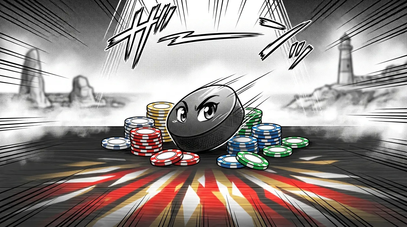 Hockey puck and casino chips with Newfoundland provincial colors