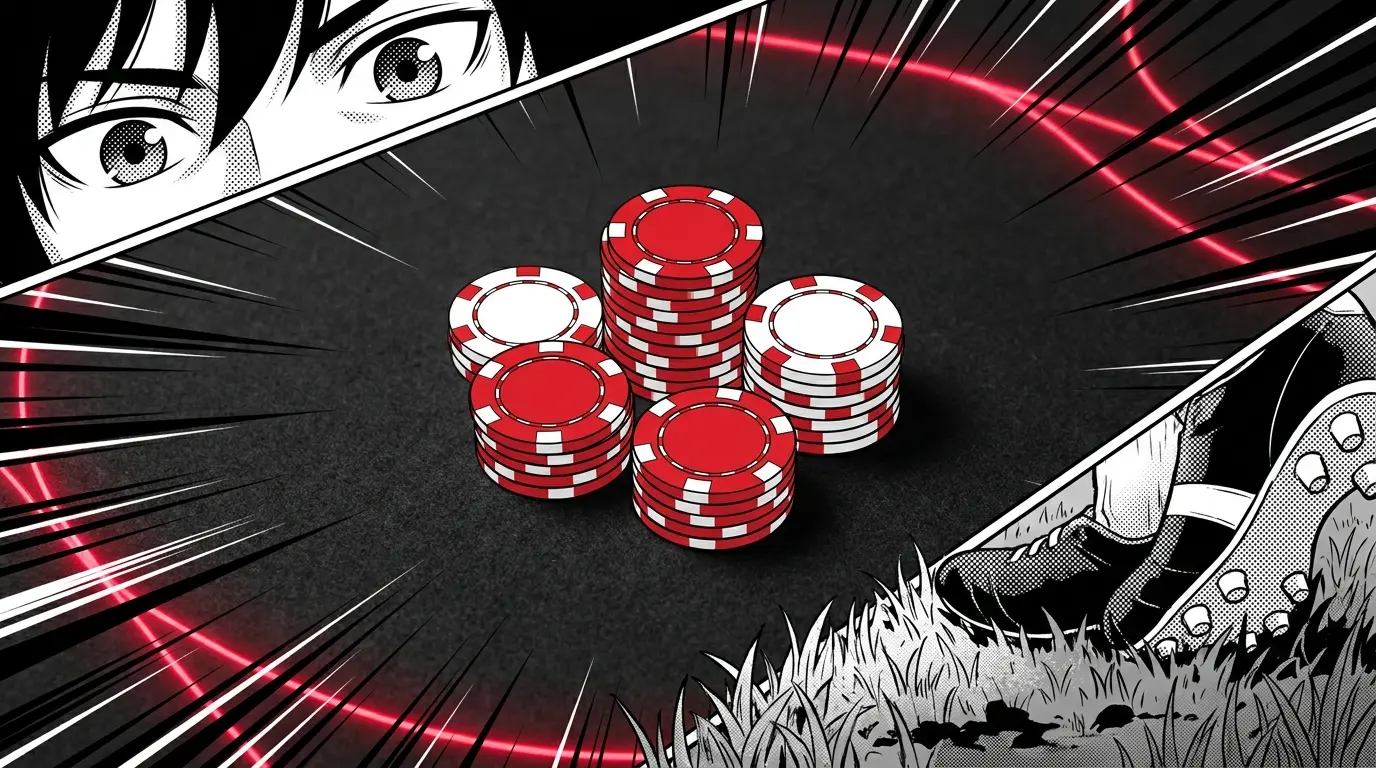 Casino chips and football equipment overhead composition