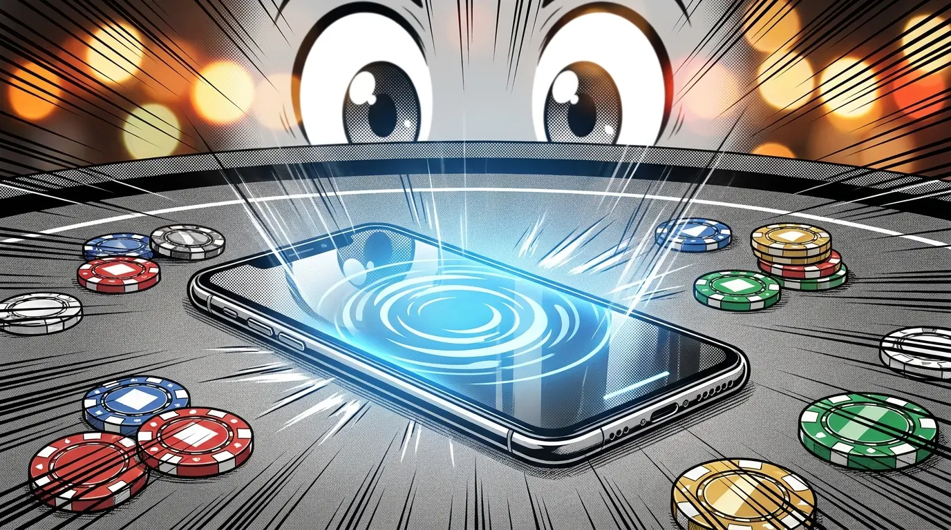 Smartphone with poker chips on casino table representing online deposits