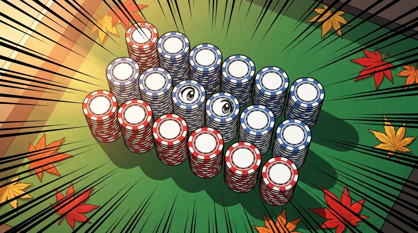 Poker chips with Canadian maple leaves on casino felt table