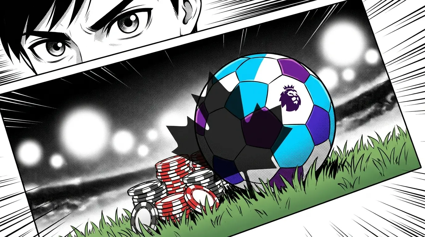 Football and betting chips with Canadian maple leaf shadow on pitch