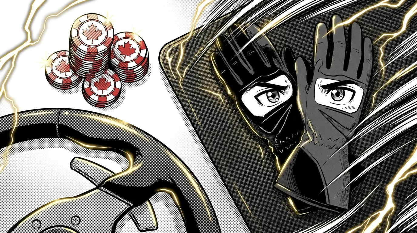 Racing steering wheel with betting chips in Canadian theme