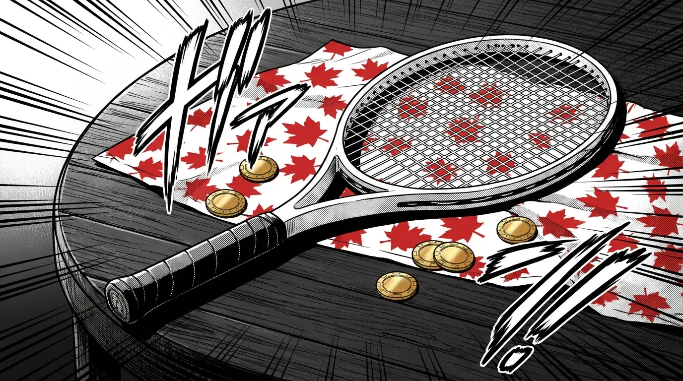 Tennis racket on Canadian flag colors with betting chips