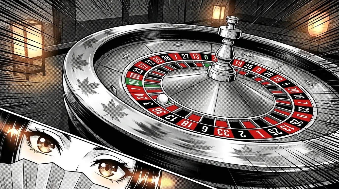 Spinning roulette wheel with Canadian red and white accents